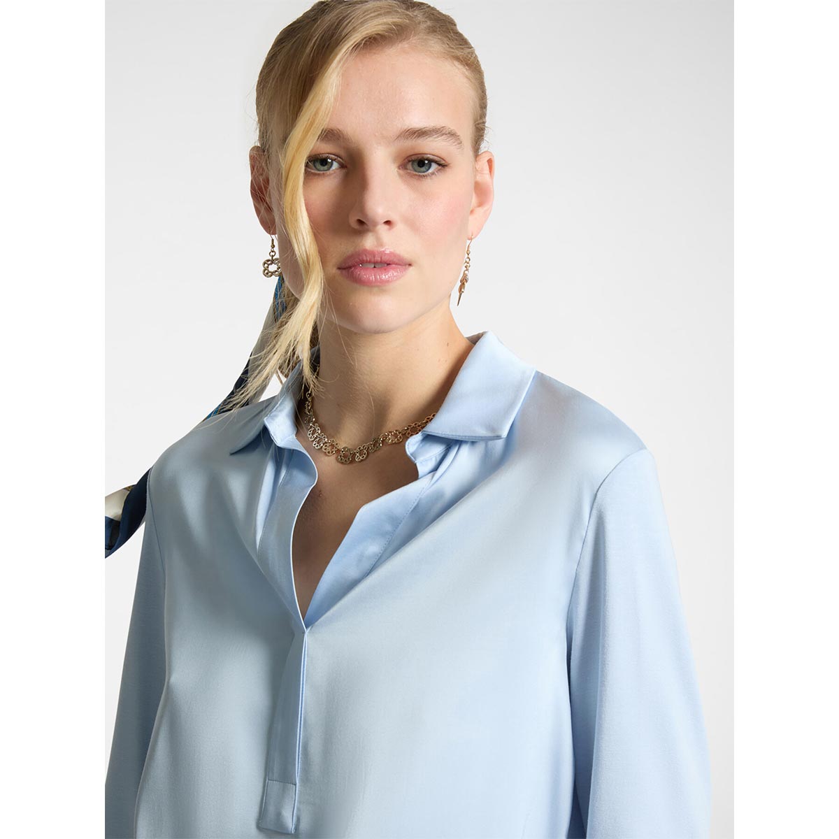 T-shirt polo in raso e jersey