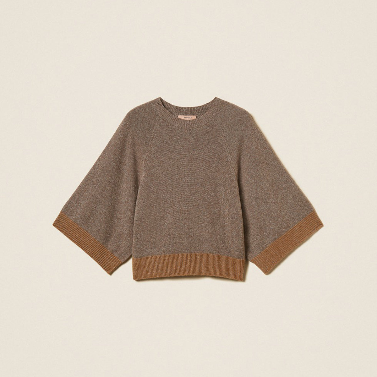 Maglia cropped in lana e cashmere con lurex