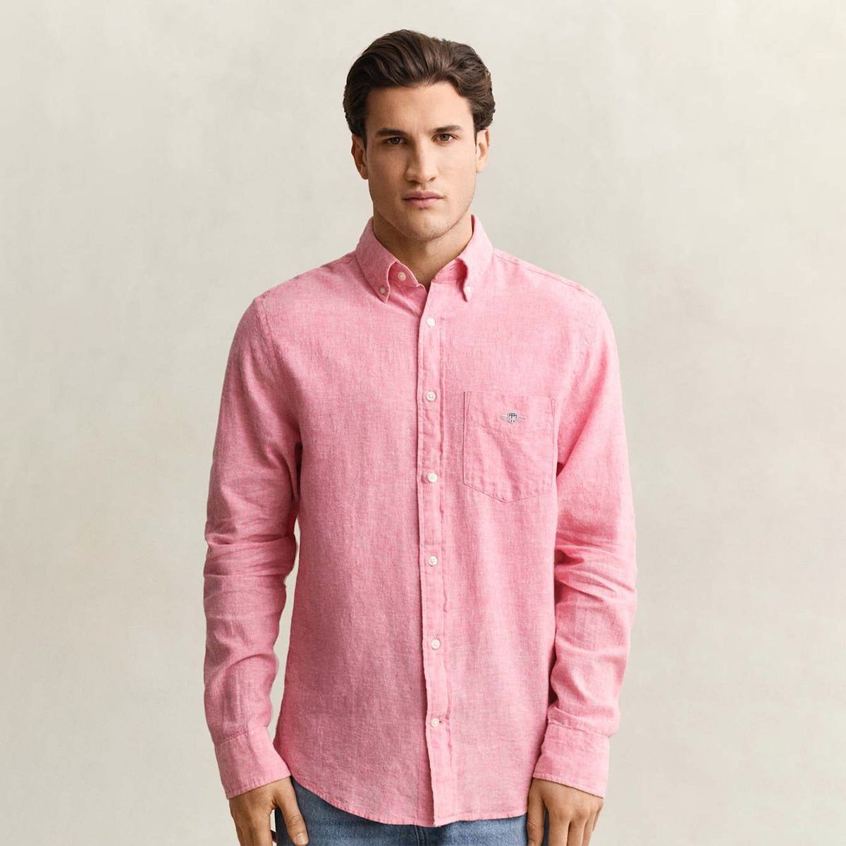 Camicia in misto lino rosa