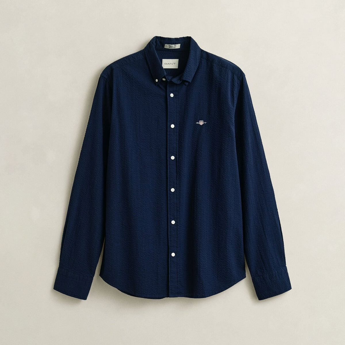 Camicia goffrata in cotone blu