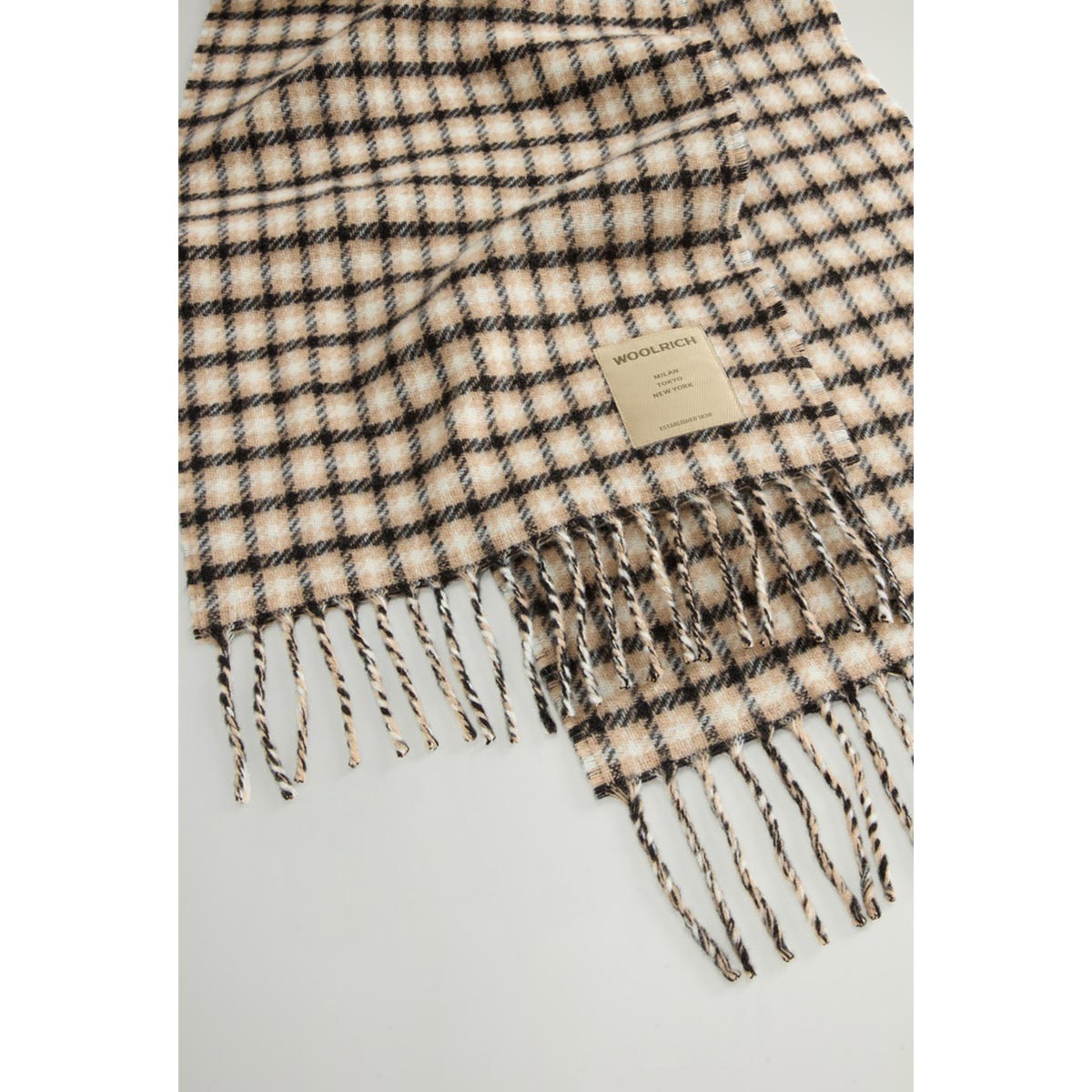Sciarpa in pura lana con motivo a quadri in jacquard