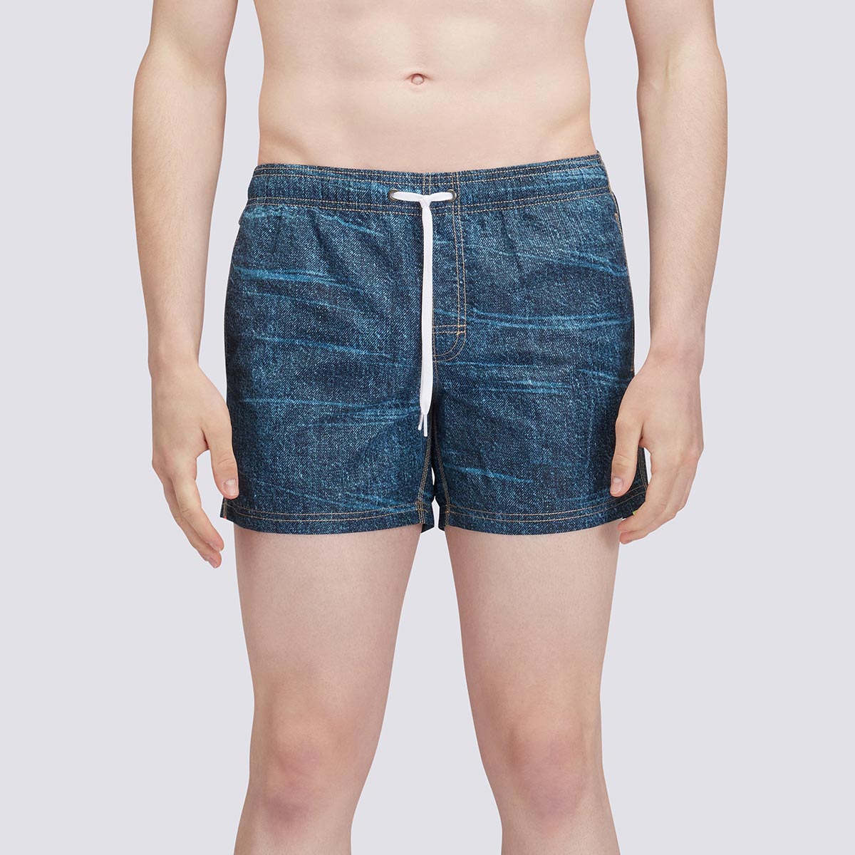 Boxer mare stampa denim con banda