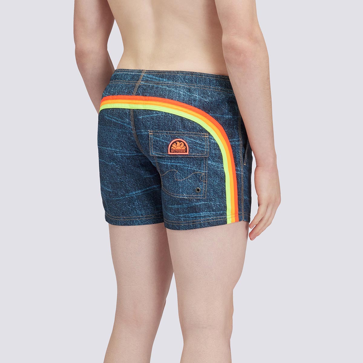 Boxer mare stampa denim con banda