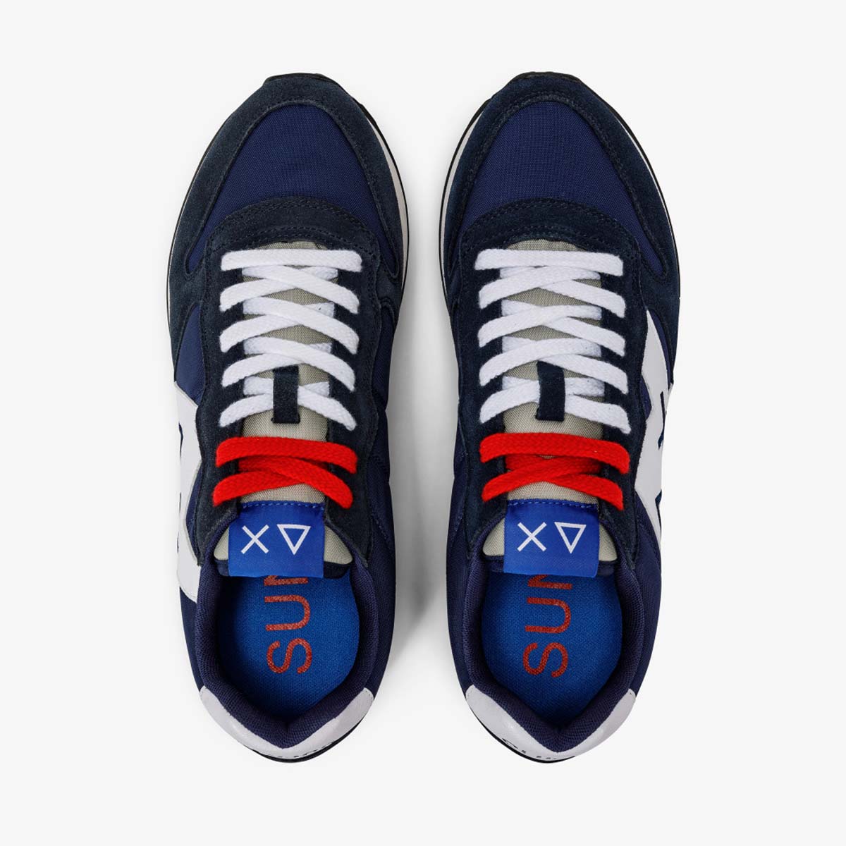 Sneaker blu in pelle e tessuto