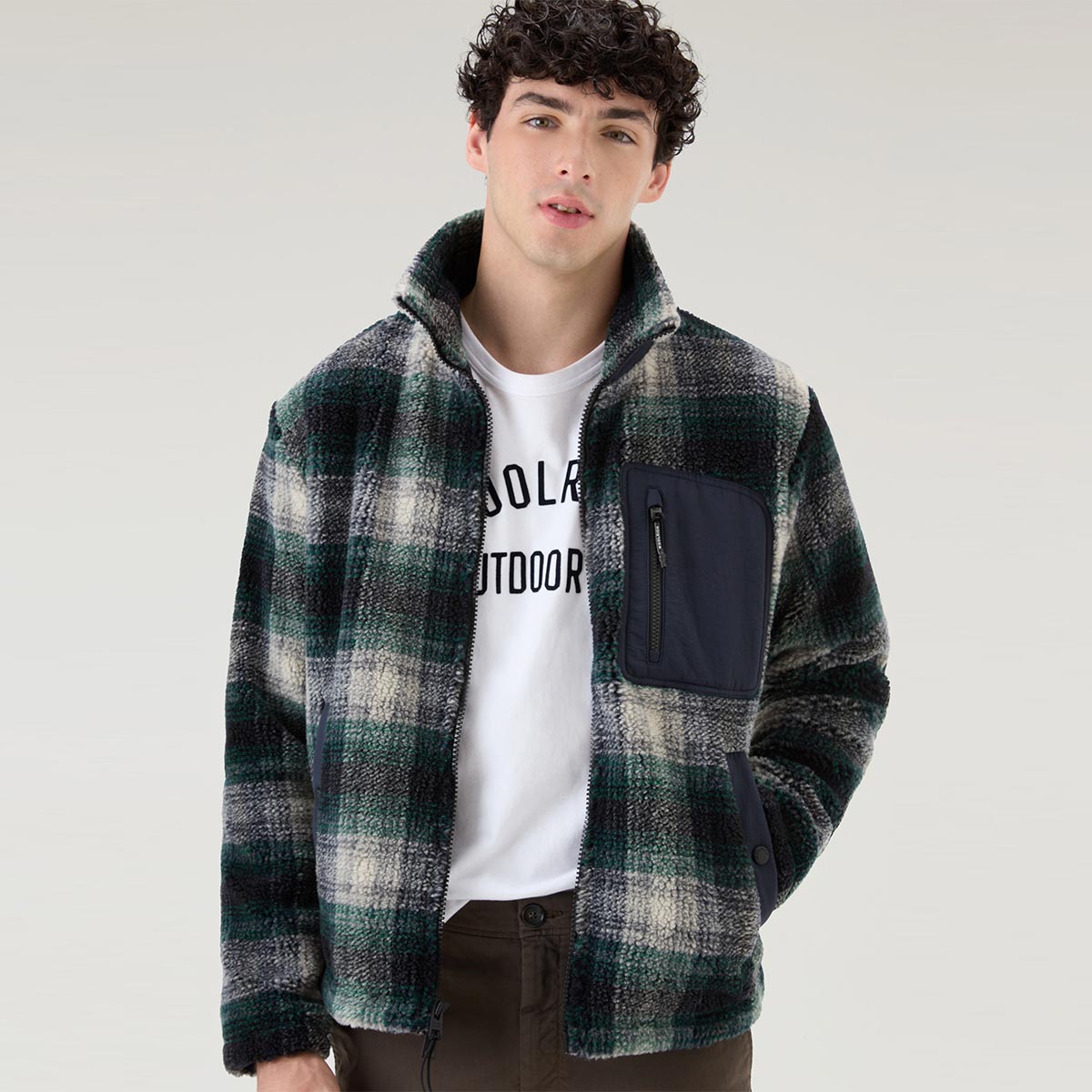 Giacca pile scozzese in sherpa