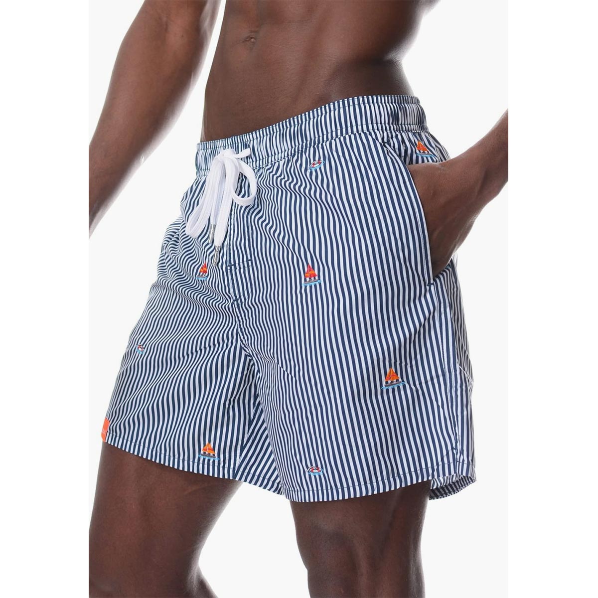 Boxer mare a righe con ricami