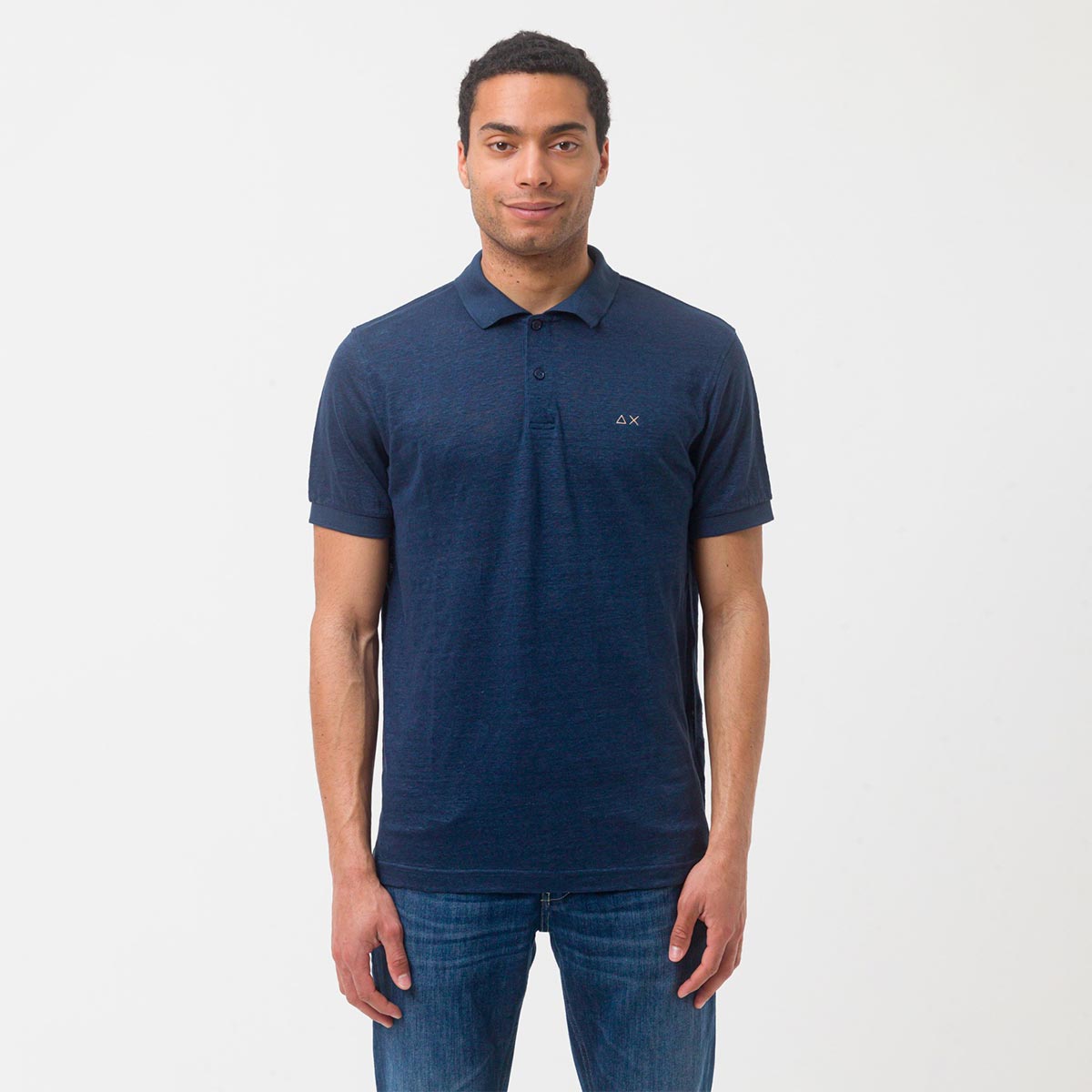 Polo blu in lino
