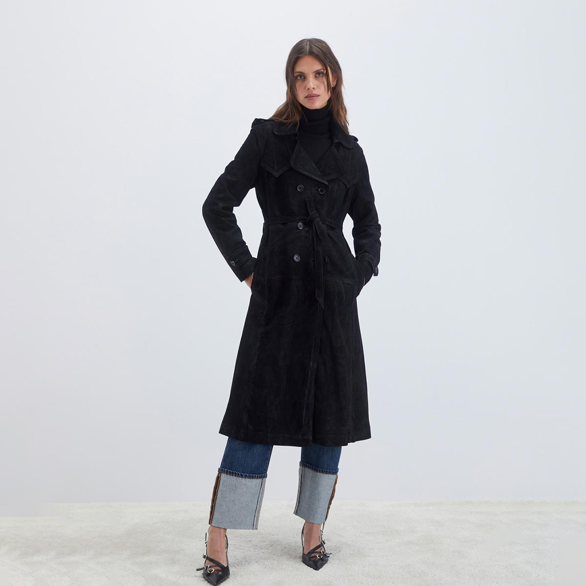 Trench in camoscio