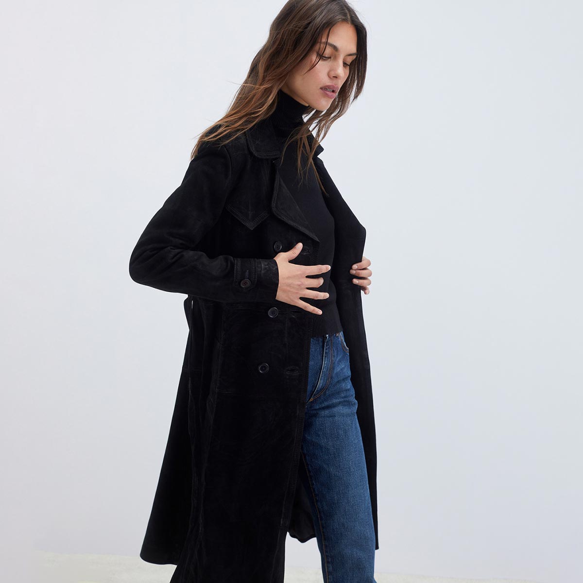 Trench in camoscio