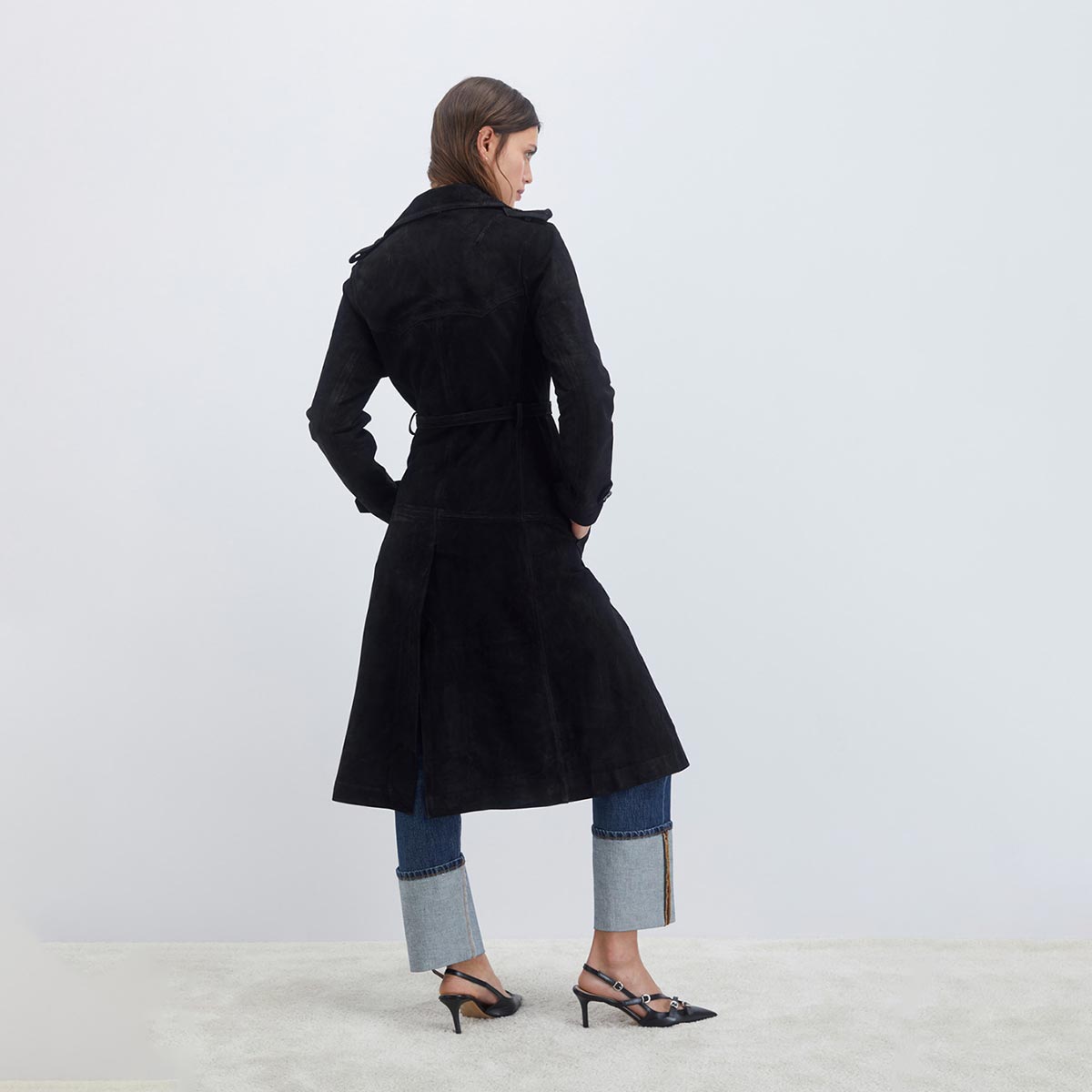 Trench in camoscio