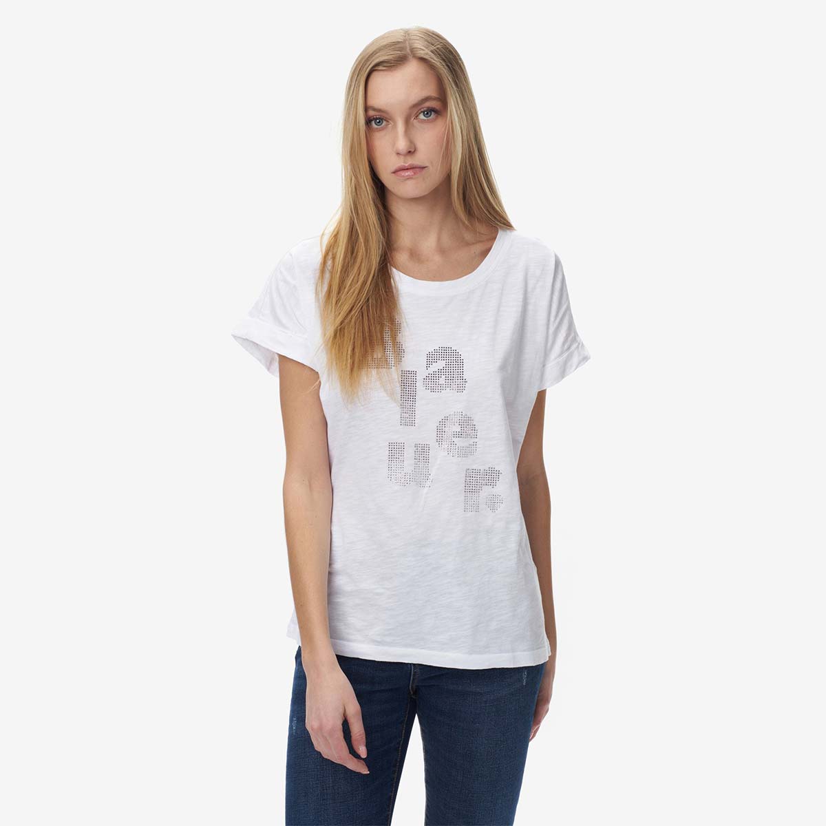 T-shirt logata strass