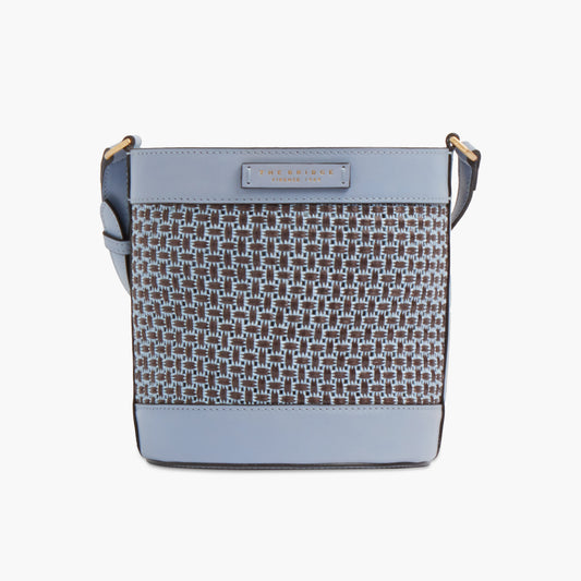 Borsa secchiello a tracolla in pelle e paglia