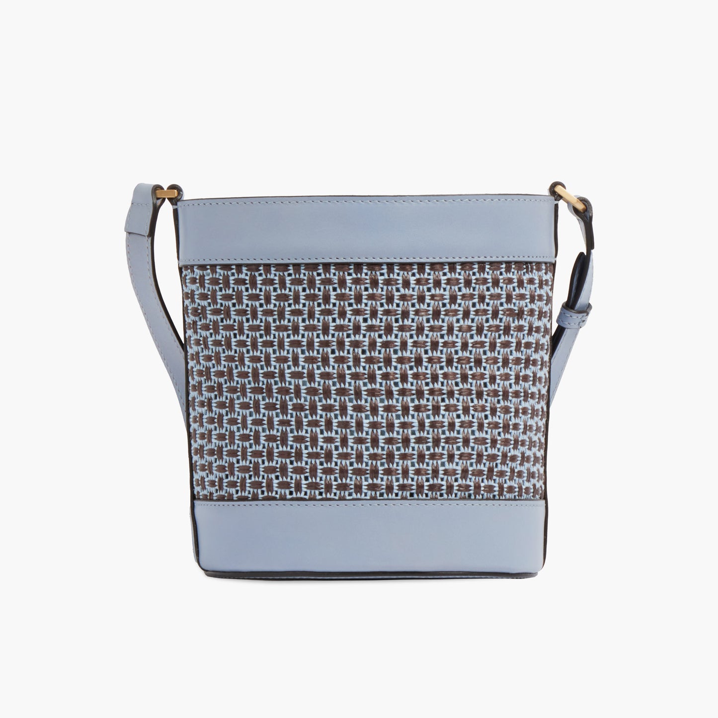 Borsa secchiello a tracolla in pelle e paglia