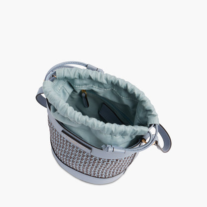 Borsa secchiello a tracolla in pelle e paglia