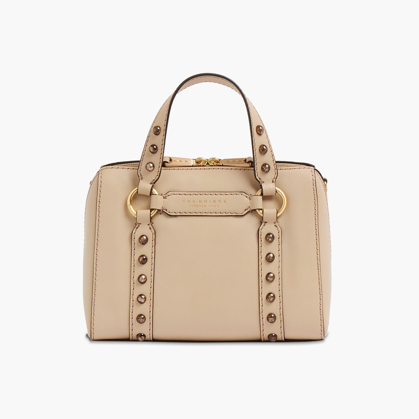 Borsa a mano in pelle con borchie e tracolla