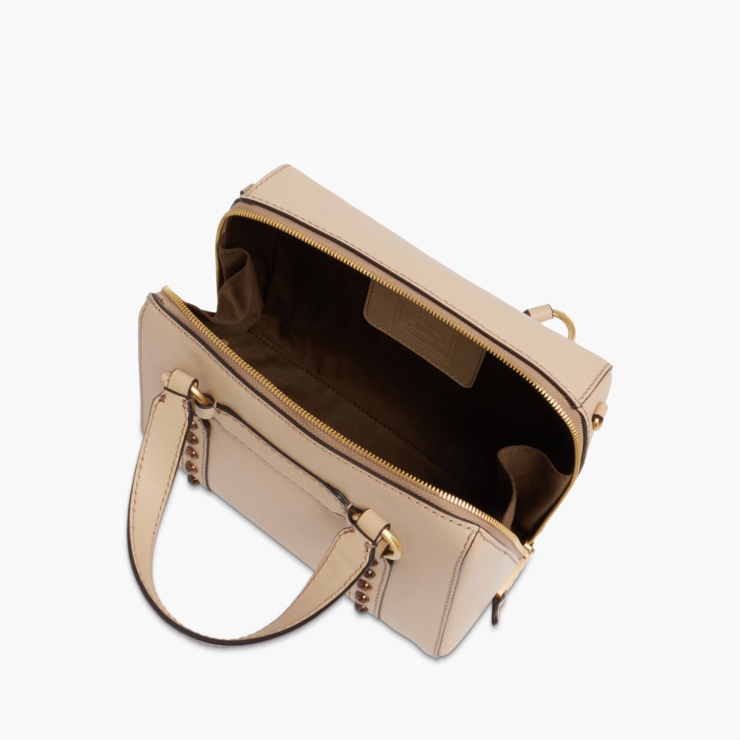 Borsa a mano in pelle con borchie e tracolla