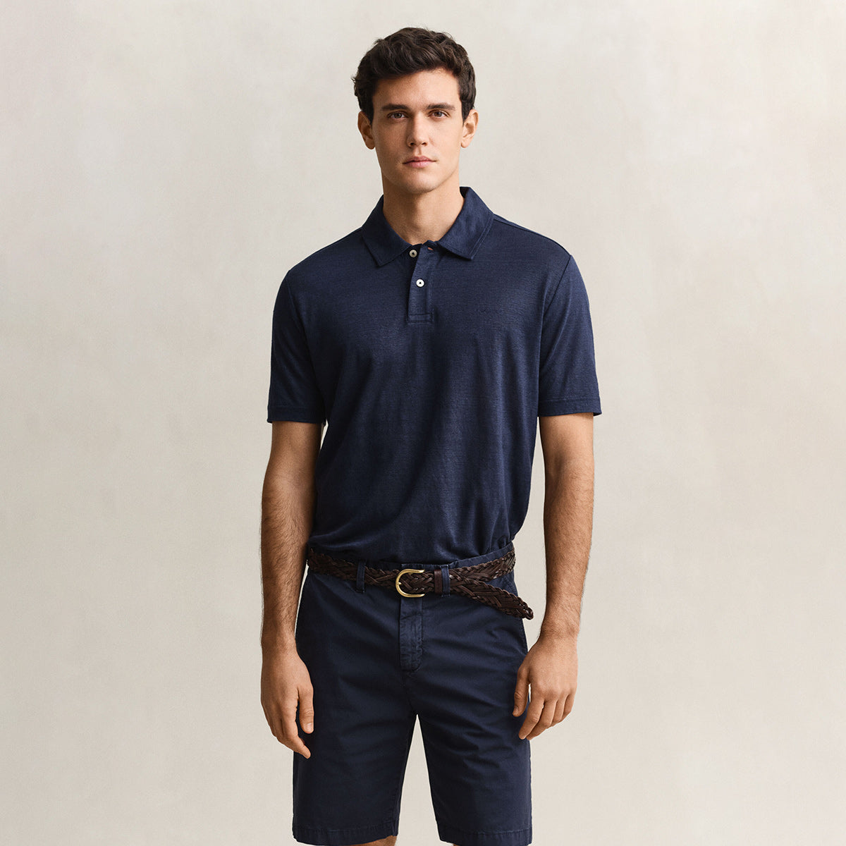 Polo in lino blu