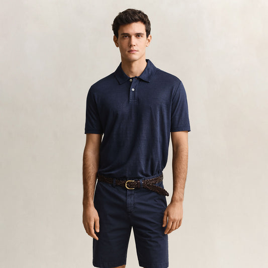 Polo in lino blu