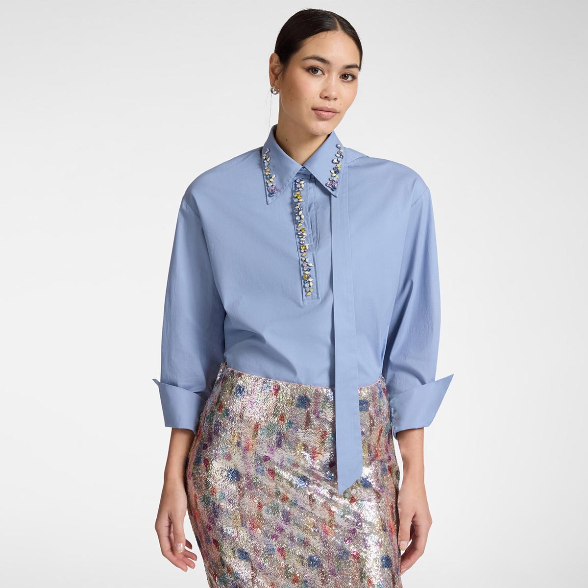 Camicia in popeline con cristalli