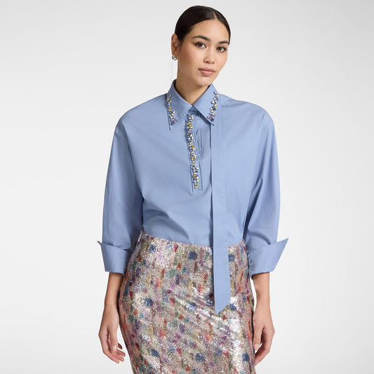 Camicia in popeline con cristalli