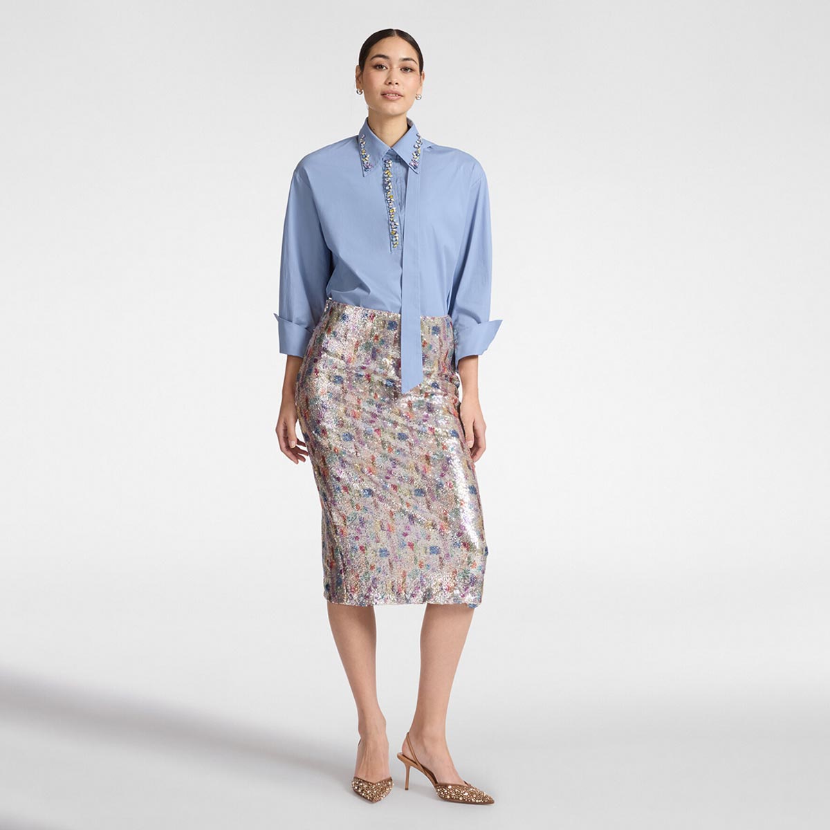 Camicia in popeline con cristalli