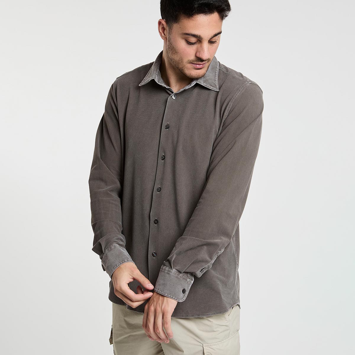 Camicia in piqué stone wash