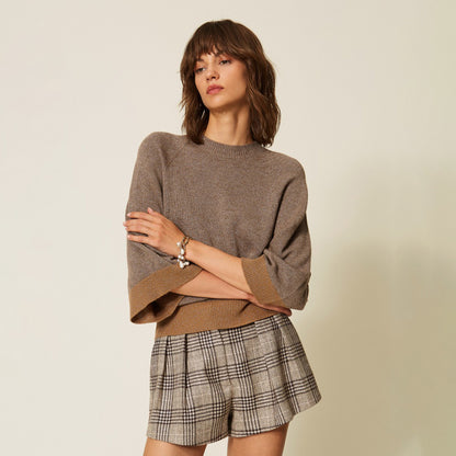 Maglia cropped in lana e cashmere con lurex
