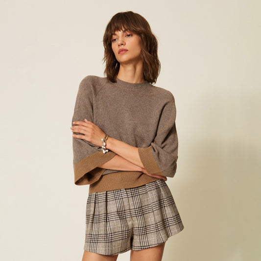 Maglia cropped in lana e cashmere con lurex