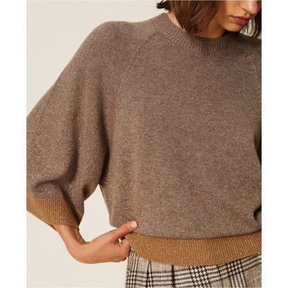 Maglia cropped in lana e cashmere con lurex