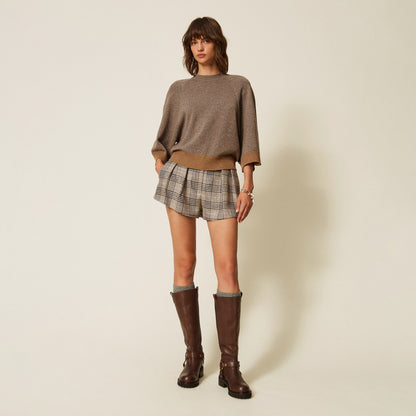 Maglia cropped in lana e cashmere con lurex