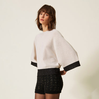Maglia cropped in lana e cashmere con lurex