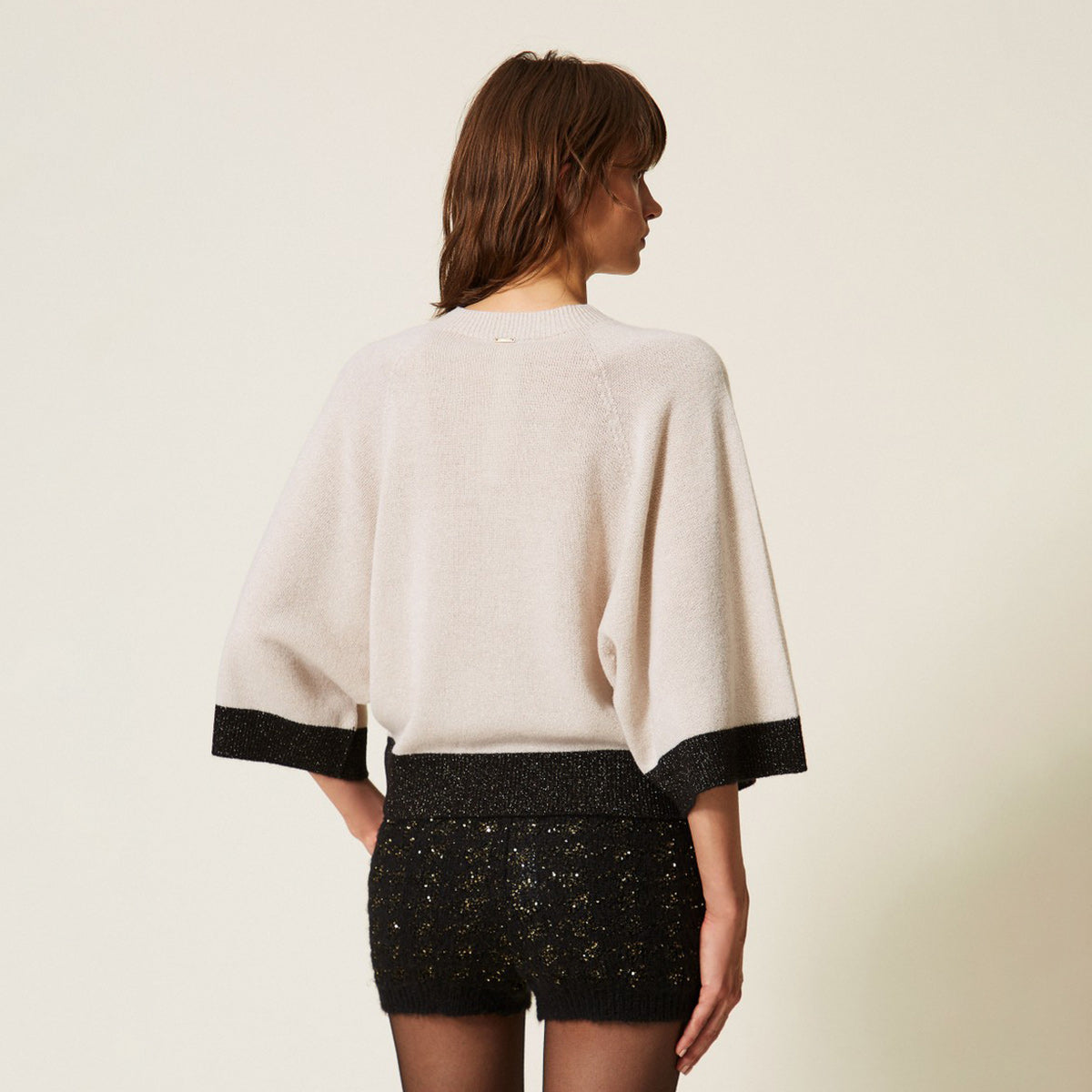 Maglia cropped in lana e cashmere con lurex