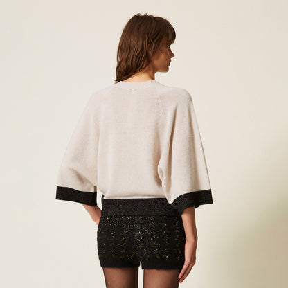 Maglia cropped in lana e cashmere con lurex
