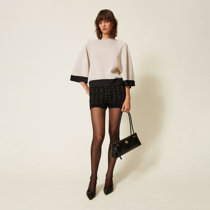 Maglia cropped in lana e cashmere con lurex