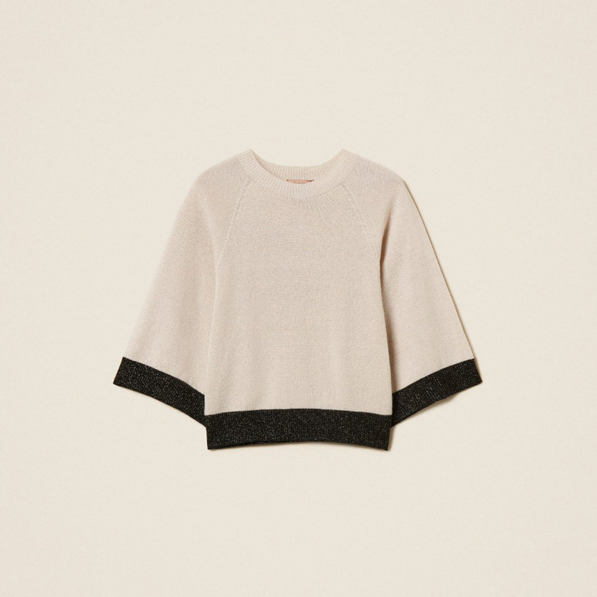 Maglia cropped in lana e cashmere con lurex