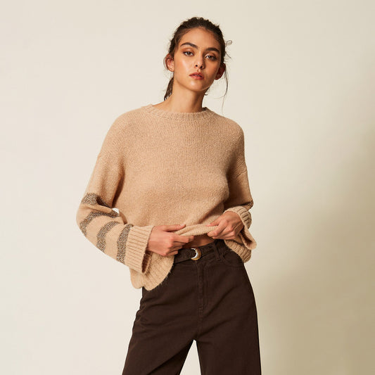 Maglia in misto alpaca con righe lurex