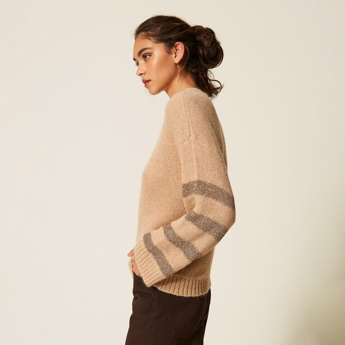 Maglia in misto alpaca con righe lurex
