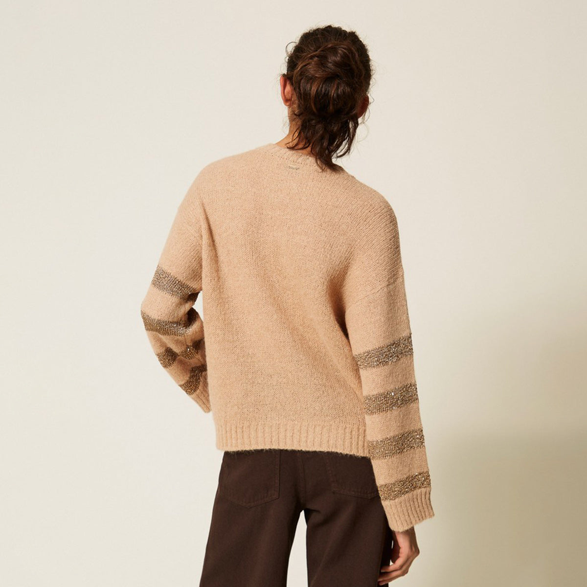 Maglia in misto alpaca con righe lurex