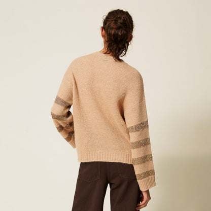 Maglia in misto alpaca con righe lurex