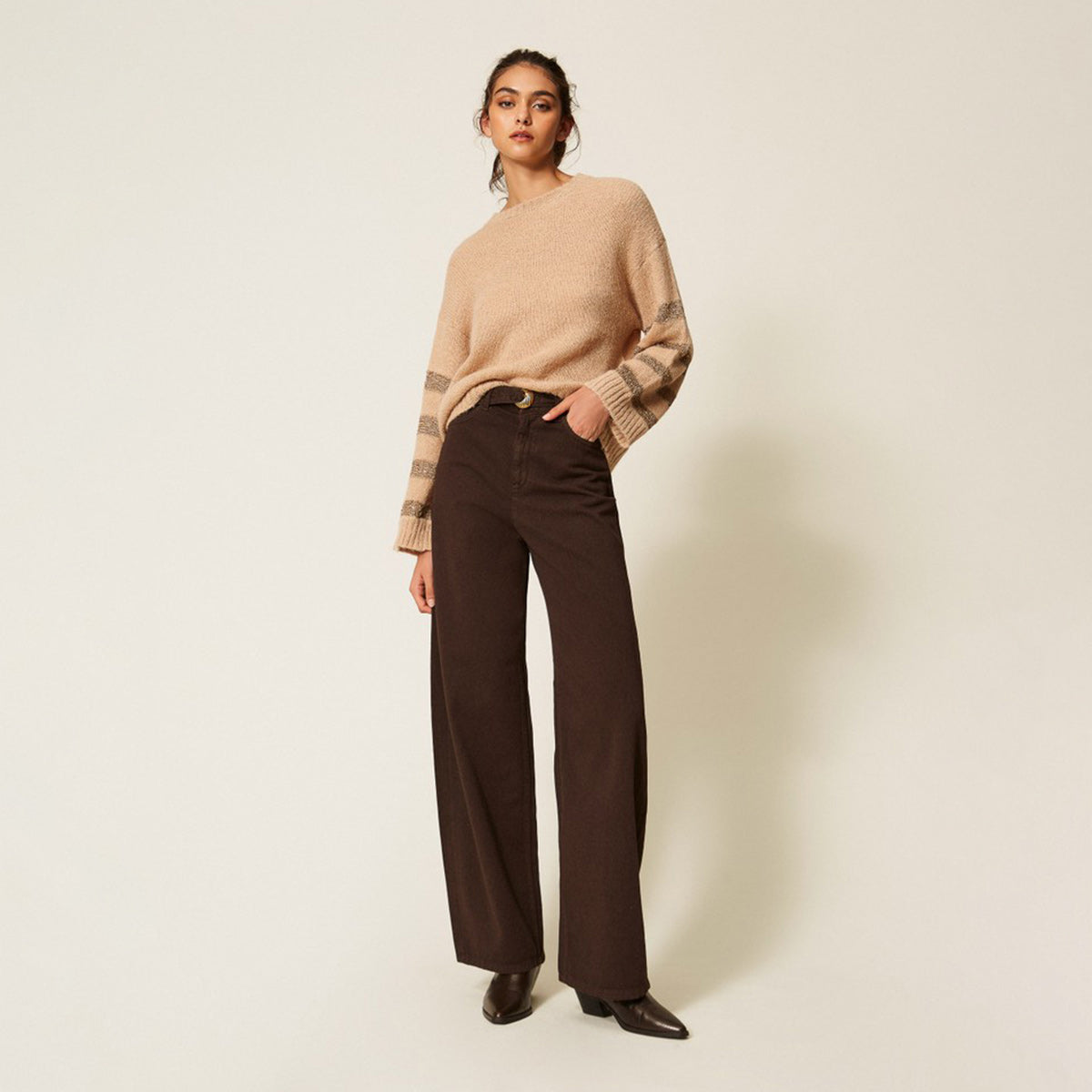 Maglia in misto alpaca con righe lurex
