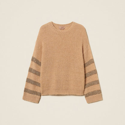 Maglia in misto alpaca con righe lurex