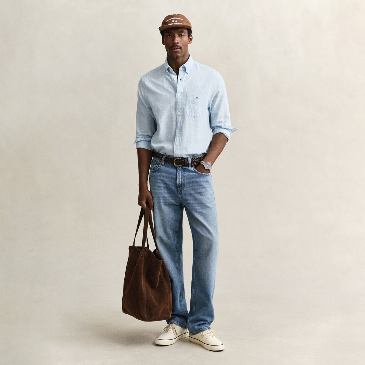 Camicia in misto lino azzurra