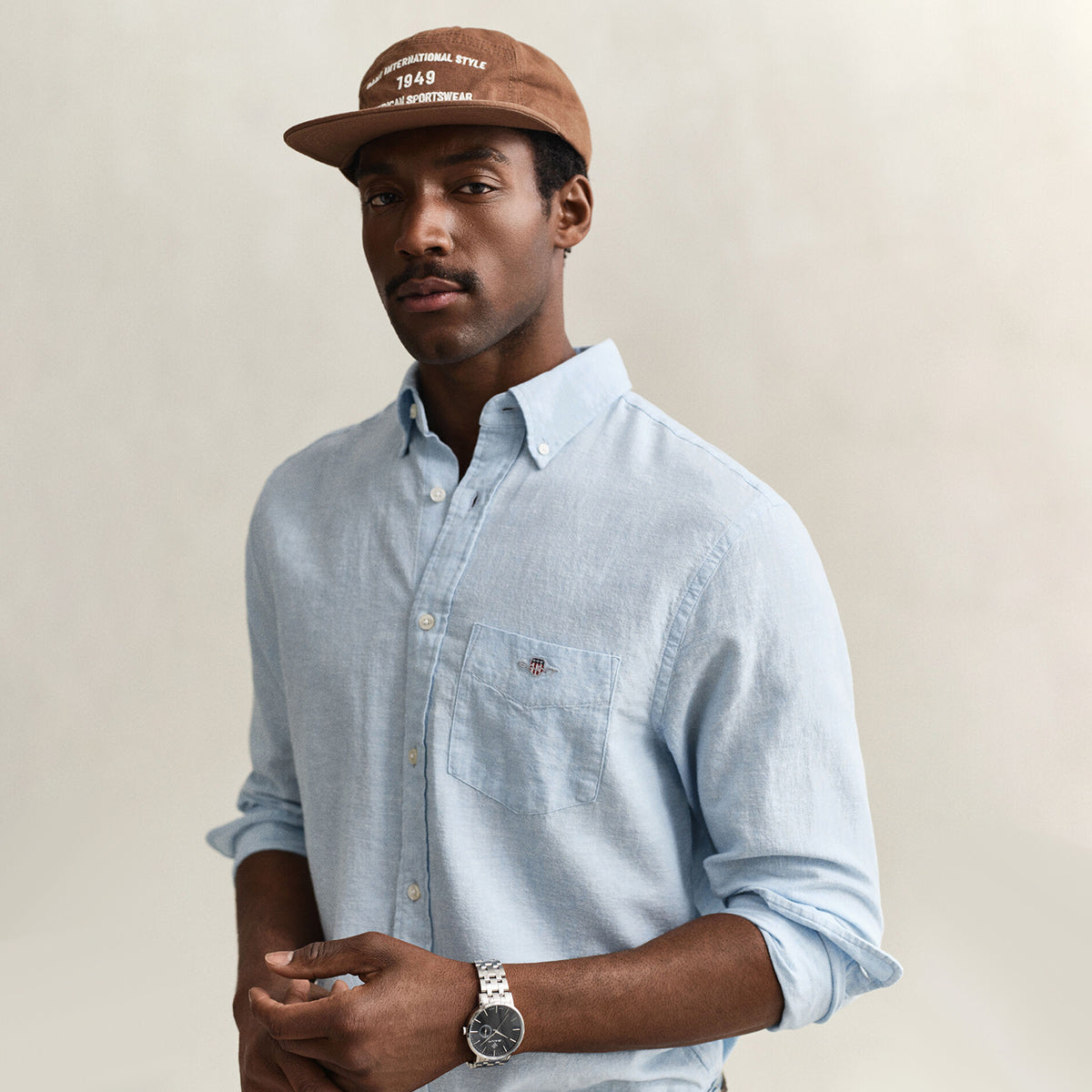 Camicia in misto lino azzurra