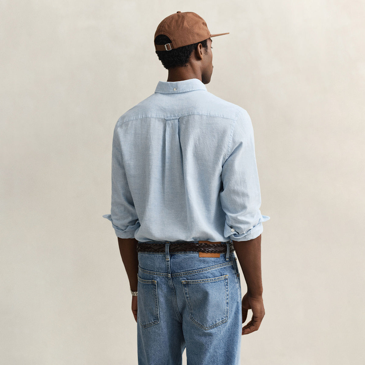 Camicia in misto lino azzurra