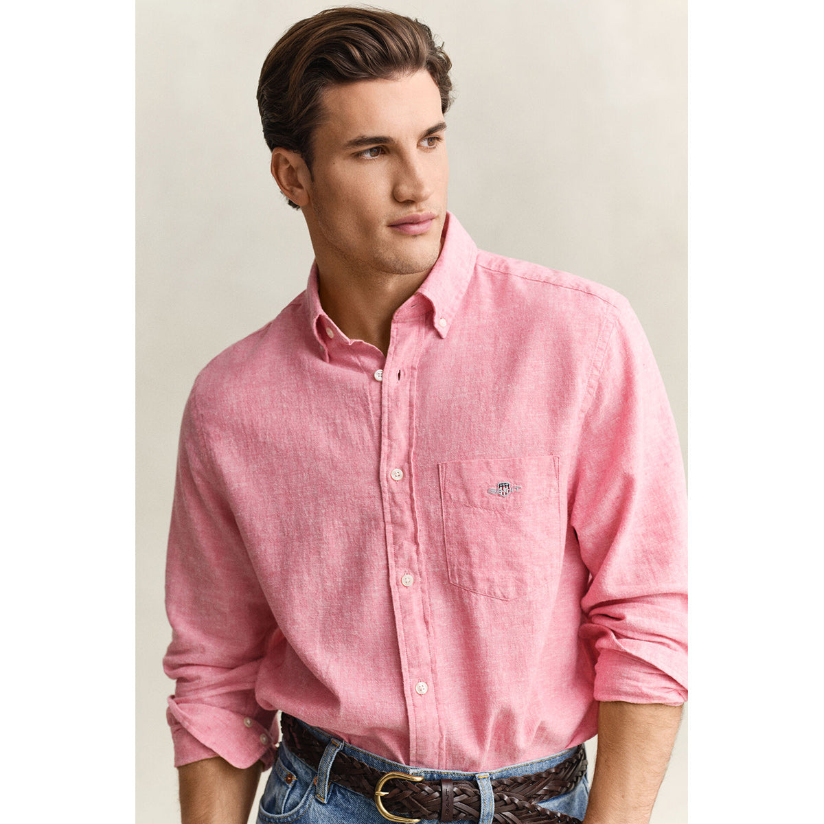 Camicia in misto lino rosa