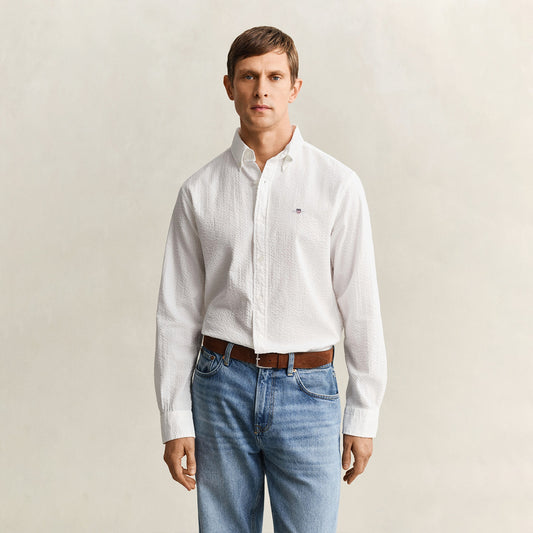 Camicia goffrata in cotone bianca
