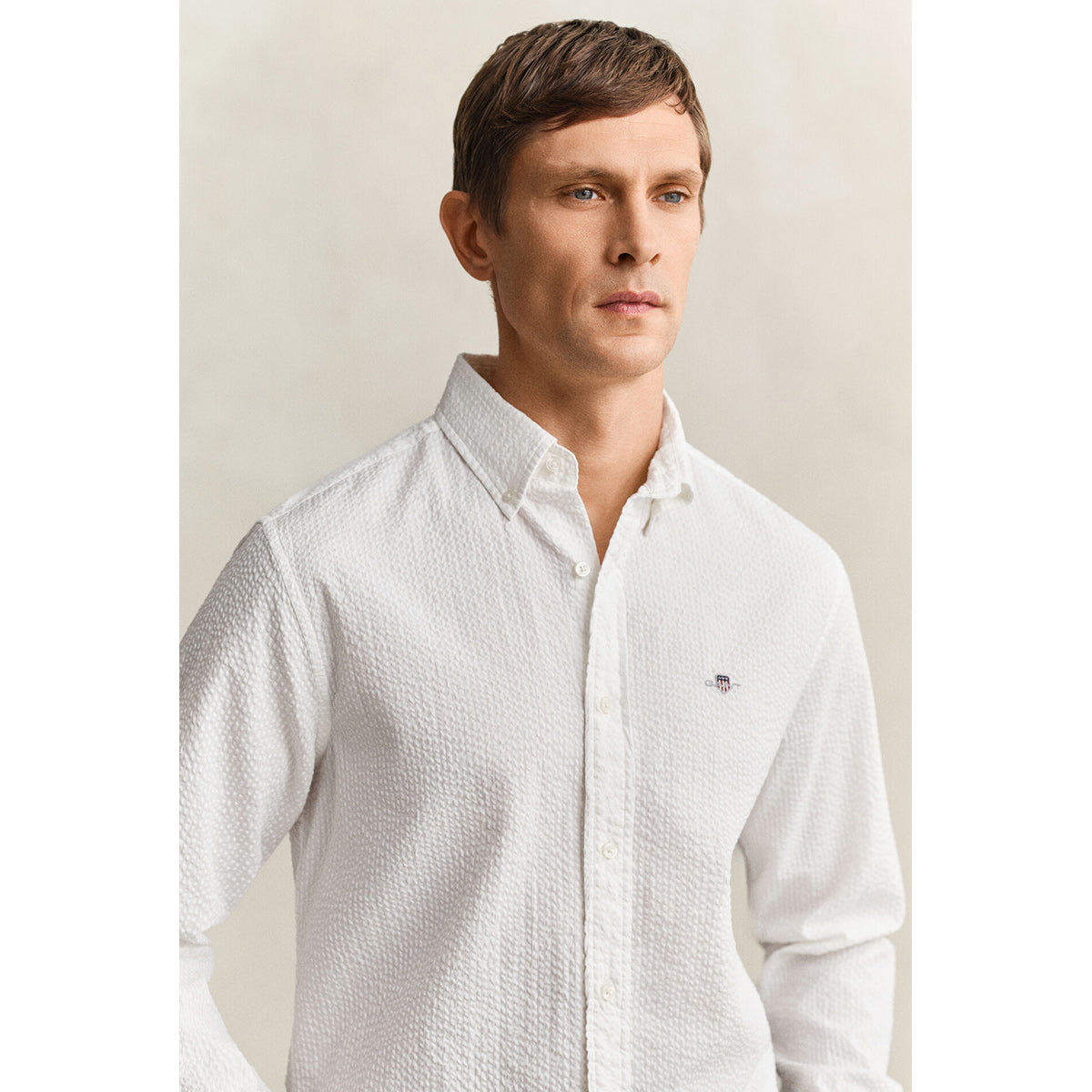Camicia goffrata in cotone bianca