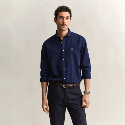 Camicia goffrata in cotone blu