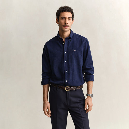 Camicia goffrata in cotone blu