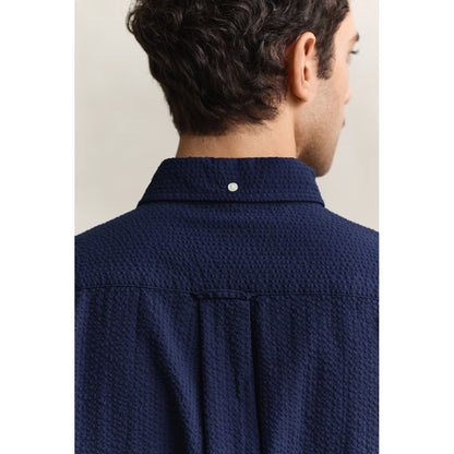 Camicia goffrata in cotone blu